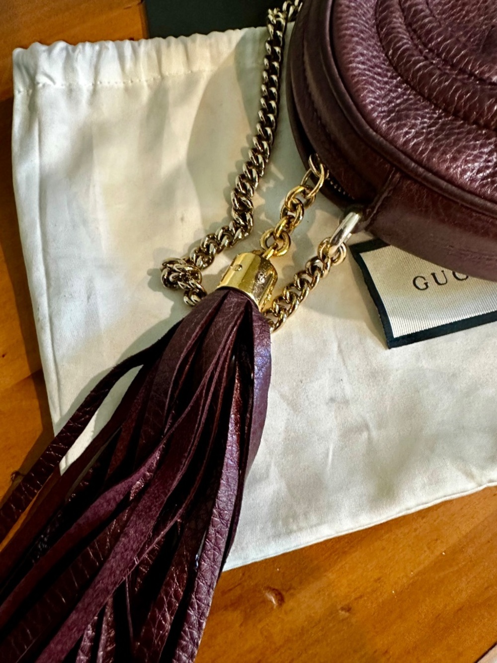 Gucci Metallic Purple Pebble Skin Disco Chain Soho crossbody bag - Picture 6 of 12
